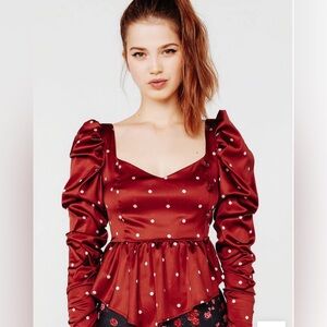 Beautiful For Love & Lemons Asymmetrical peplum Puff Sleeve Top